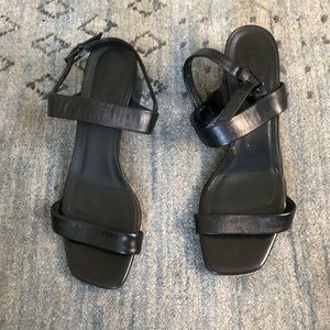 Everlane black leather block heels